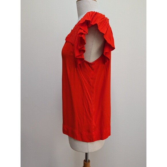 Anthropologie X Maeve Red Square Neck Ruffle Sleeve Blouse Top Size 4 - Picture 3 of 6